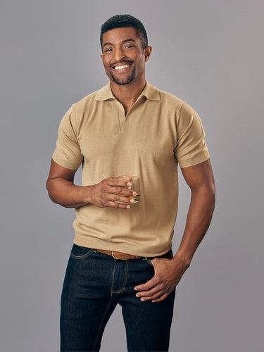 Beiges Poloshirt aus Merinowolle