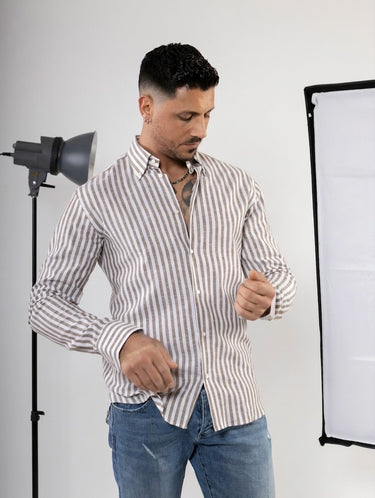 Brown Linen Striped Shirt