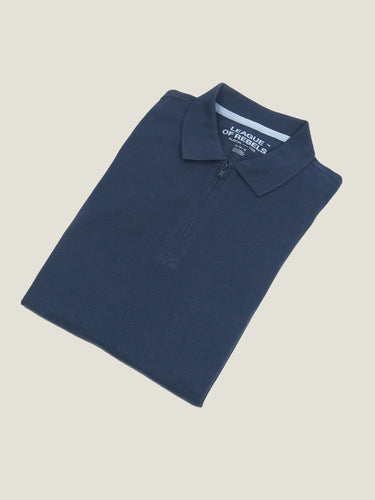 SS Zipper Pique Poloshirt in Marineblau