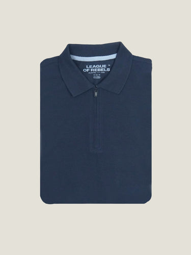 SS Zipper Pique Poloshirt in Marineblau